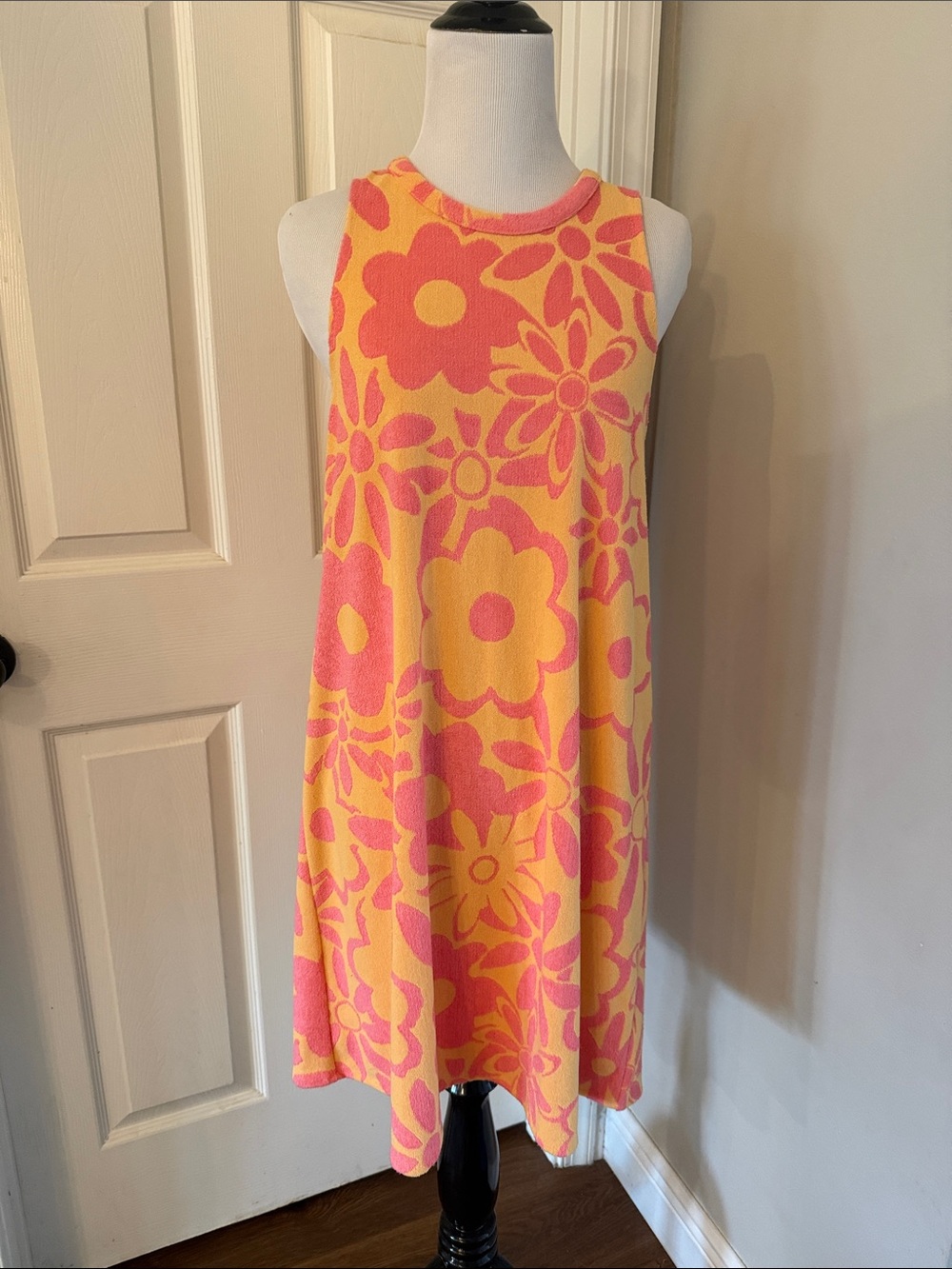 Zara Flower Orange Coral Dress, Size L